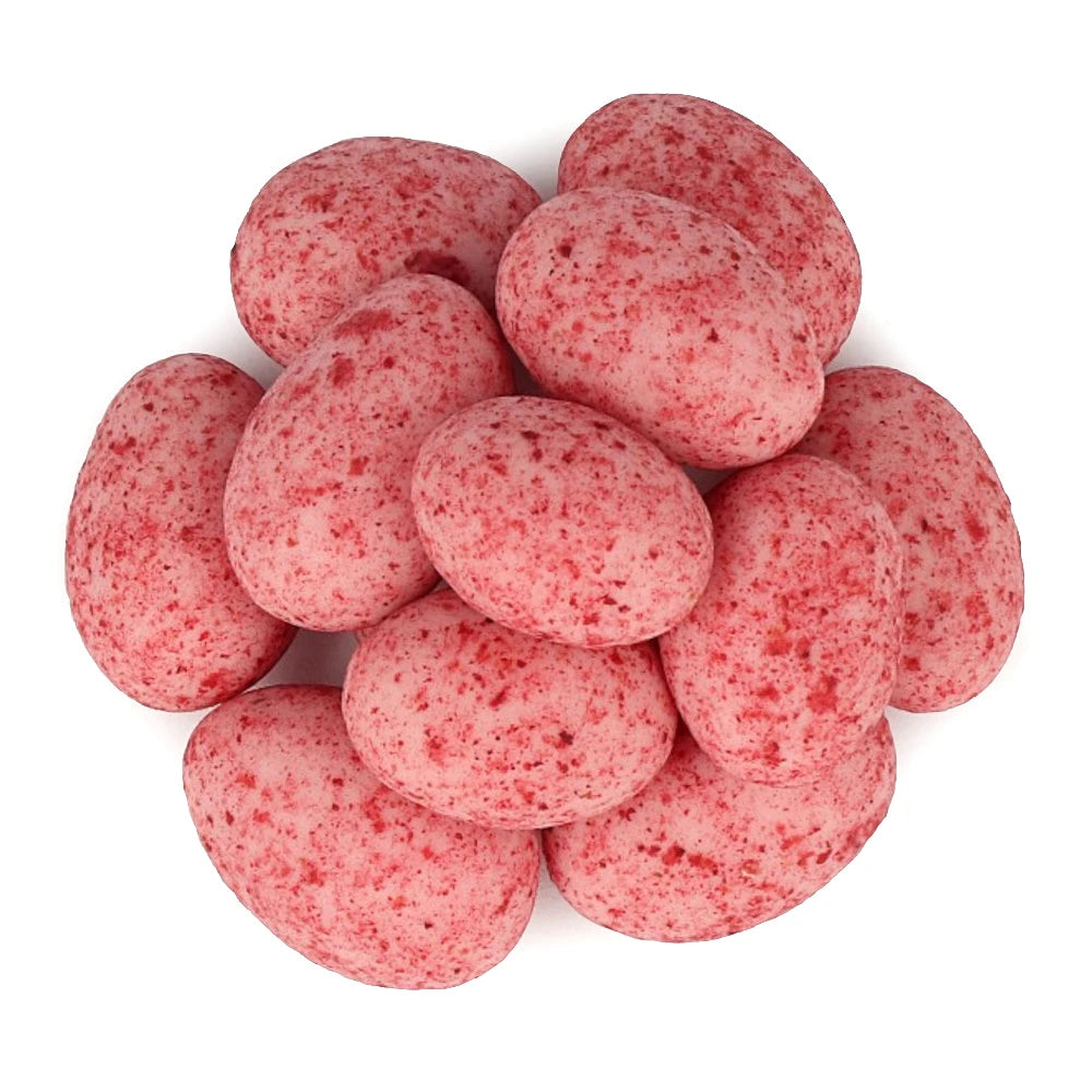 Widok z góry na produkt Migdały w białej czekoladzie z malinami liof 160 g