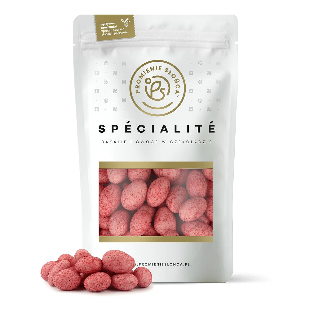 Drugie ujęcie opakowania produktu Migdały w białej czekoladzie z malinami liof 160 g
