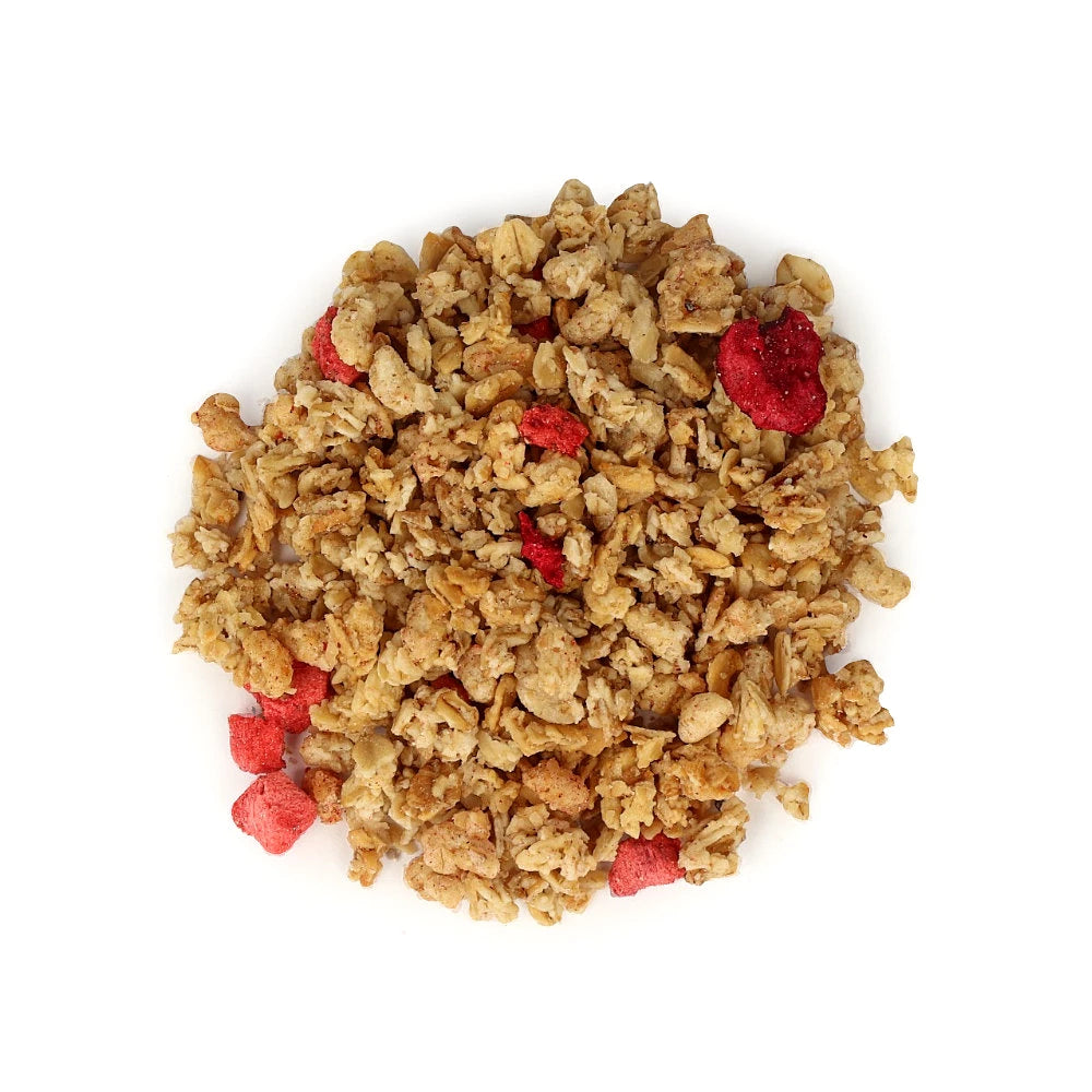 Widok z góry na produkt Granola truskawkowa z wisnia i chia 500 g