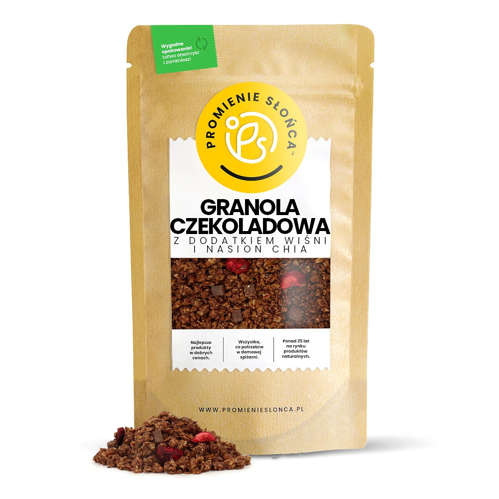 Granola czekoladowa z dodatkiem wiśni i nasion chia 500g