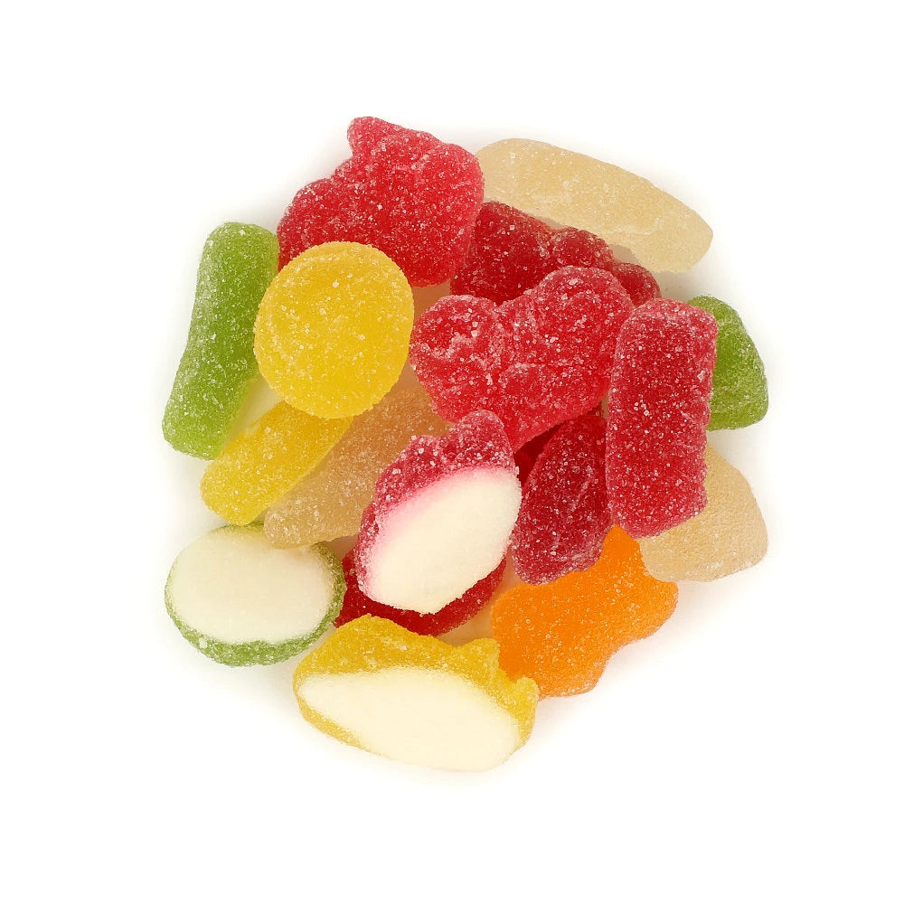 Widok z góry na produkt Cos slodkiego zelki kwaśne ksztalty 600 g