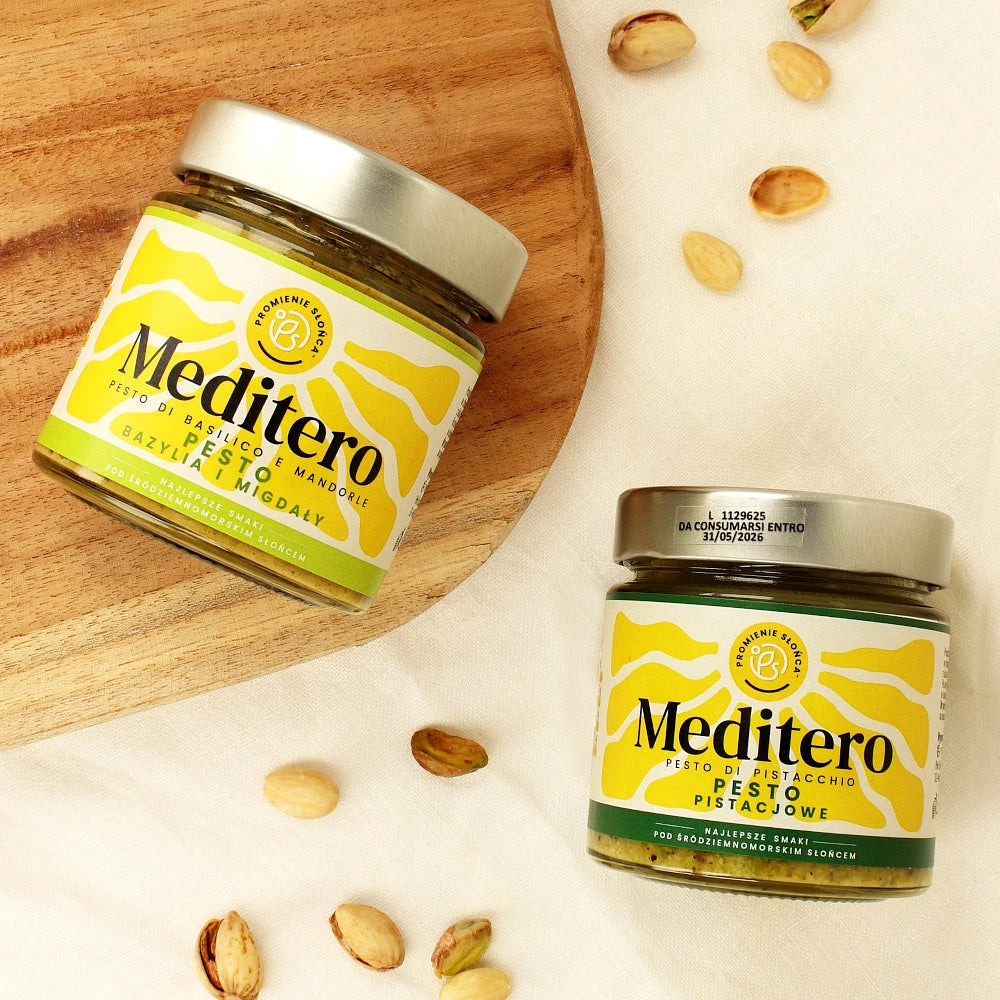 Zbliżenie na produkt Meditero pesto z bazylia i migdałami 190 g