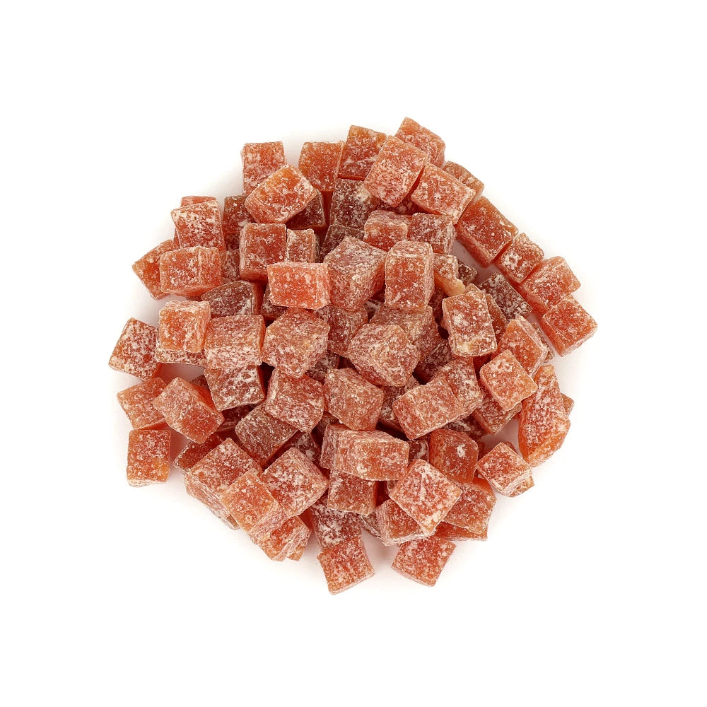 Widok z góry na produkt Truskawkowe kostki bez cukru 250 g